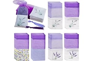 Silars Bolsa de Lavanda Vacía, 24pzs Bolsitas de Tela para Lavanda Bolsa de Perfume Púrpura para Armario, Bolsas Organza Vacía para Lavanda, Especias y Hierbas (6 Estilos)