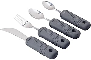 HOMECRAFT Sammons Preston Sure Grip, giętki zestaw sztućców ze stali nierdzewnej, widelec, nóż, łyżka, gruby uchwyt z dobrą przyczepnością, do jedzenia, artretyzmu, słaby chwyt i niepełnosprawności
