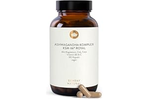 ‎SUNDAY NATURAL SUNDAY NATURAL® Ashwagandha Komplex KSM-66® Premiumrohstoff – 600 mg Bio Ashwagandha Kapseln hochdosiert je Tagesdosis - 180 Kapseln mit Magnesium, Zink & Vitamin B6 - Laborgeprüft, vegan