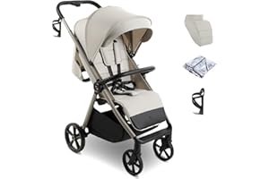 My Babiie MB170 Plus Pushchair – from Birth to 4 Years (22kg), 4-Wheel Suspension, Large Basket, XL Canopy, Foldable, Compact, Stroller with Footmuff, Cup Holder, Rain Cover – Ivory