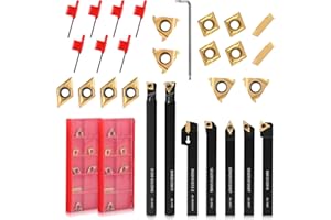 VeYocilk 21PCS Indexable Lathe Turning Tools Set 1/2" 12mm Shanks,7Pcs Metal Turning Tool Holders & 14Pcs Carbide Inserts for Turning,Grooving,Threading,Boring bar,and Cutting Tool