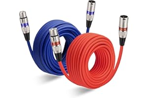 EBXYA Cable XLR XLR Cable de micrófono 15M Paquete de 2 macho a hembra Equilibrado XLR Micrófono Color de plomo DMX512 Cables de conexión