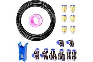 HAXIHA 10 Metri Tubo per Aria Poliuretano Nero,10mm Diametro Esterno 6.5mm Diametro Interno Tubo Pneumatico per Aria Compressa, 32.8ft con 14 Pcs Pneumatico Attacchi Rapidi