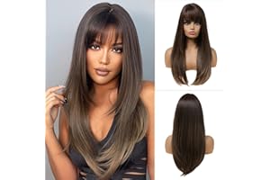 Esmee Sintetico Parrucca con Frangia Ombre Marrone Lungo Dritto Capelli Parrucca le Donne Resistente al Calore Fibra Cosplay Quotidiano Partito Parrucche 20 Pollic