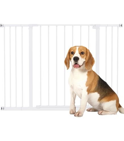 Cancello Per Animali No Pawblems Extra Alto 139,7 Cm | Con Porta Per Gatti Regolabile E Chiusura Automatica | Adatto A Larghezze 73,7-109,2 Cm
