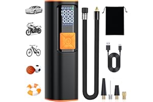 GarageRock Cordless Tyre Inflator Portable Air Compressor Car Tyre Pump, 150psi Mini Air Compressor, Rechargeable, Digital Screen, LED Light, Auto Pump For Car & Bikes & Motorcycle Tyres, Balls, Black
