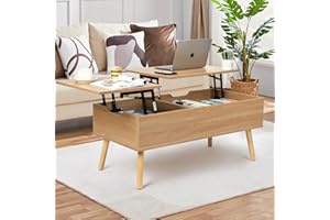 ‎VOWNER VOWNER Couchtisch, Couchtisch Höhenverstellbar, Auszug, Versenkbarer Wohnzimmertisch, Separates Verstecktes Ablagefach, Doppelte Hubplatte, Sofatisch Beistelltisch, Holzfarbe