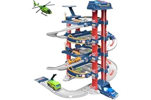 xwin sportseries Kids Pretend Play Toy for Children 4 Story Garage Building Car Parking lot, Helicopter landing spot & Light Sound with Lift for Children Educational Play Toy for Boy Girls