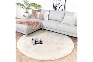 ‎FRAAI | HOME & LIVING FRAAI Hochflor Teppich Rund - Comfy Supreme Creme Ø 80cm - Shaggy, Einfarbig - Modern, Skandinavisch - Wohnzimmer, Esszimmer, Schlafzimmer - Fellteppich - Carpet