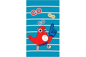 OMYDREAM Paris 2024 JO Mascotte Olympique Summer Drap de Plage Enfant | 100% Coton | Oeko-TEX | 70x120 cm | Imprimé | Bleu