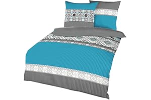 Kaeppel Fein Biber Bettwäsche Norway Türkis Schwarz Weiß Blau, Größe:155x220cm Bettwäsche
