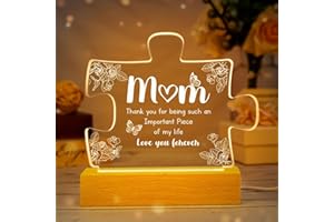 Vetbuosa Mothers Day Gifts for Mum - Mum Gifts with Wooden Base, Acrylic Puzzle Night Light Lamp, Mum Birthday Gifts from Daughter Son, Best Mum Gifts for Mother's Day
