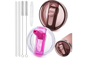 PRZRAO 2 Pièces 2025 Couvercle étanche pour Stanley Cup, 40 oz Amovible Stanley Cup Couvercle Étanche avec Paille, Sécurisé avec Paille Compatible avec Les Bols Stanley, Rose, Violet