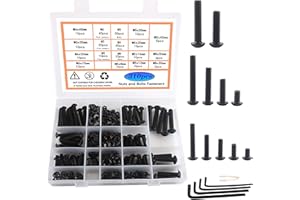 Rshuhx Set Viti e Dadi a Esagono Incassato M5 M6 M8 - Testa Cilindrica Nera Con Presa Esagonale e Chiave - 310 Pezzi