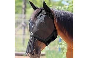 Harrison Howard CareMaster Maschera da mosca a cavallo con orecchie e frange naso maschera di defensore-Piano Black L