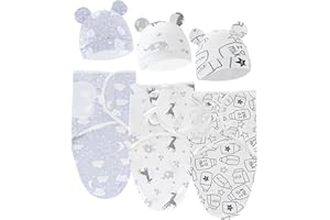 SMGBWAY 3Pcs Couverture à emmailloter bébé, Nouveau-né Emmaillotage Bebe, Sac d'Emmaillotage en Coton Biologique, Cadeau Nouveau-né, Réglable Sac de Couchage Emmaillotage pour 0-3 Mois bébé Unisexe (01)
