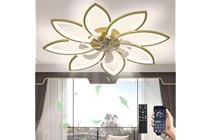 ‎REVNEEY LED Deckenventilator Mit Beleuchtung, 90W Dimmbar (3000K-6000K) Deckenleuchte Mit Ventilator, Leise Reversibel Deckenventilator Mit Lampe Für Wohnzimmer Schlafzimmer Esszimmer Gold,8 Köpfe 90x15cm