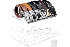 Tongboke Acrylic Belt Organizer 7 Compartments with Anti-Slip Mat, Clear Belt Box Container Display Cabinet Belt Organizer for Closet Drawer Clear Belt Box