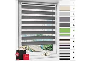 Magiea Store Enrouleur Jour Nuit sans Percage, Rideau Jour Nuit, Protection Solaire, Facile à Installer avec Clips pour Fenêtre ou Porte, Protéger la Vie Privée, 60l x 220L cm, Anthracite