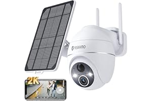 YESKAMO 2K Telecamera Wi-Fi Esterno Senza Fili con Pannello Solare, Videocamera Sorveglianza Wifi Batteria, 360° PTZ, Visione Notturna a Colori, Rilevazione di Movimento PIR Con Allarme, 2 Vie Audio
