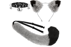 XEPST Set Coda e Orecchie, Kit con Orecchie e Coda da Gatto di Volpe in Pelliccia Sintetica con Super Enorme Coda Soffice per Accessori per Costumi da Halloween