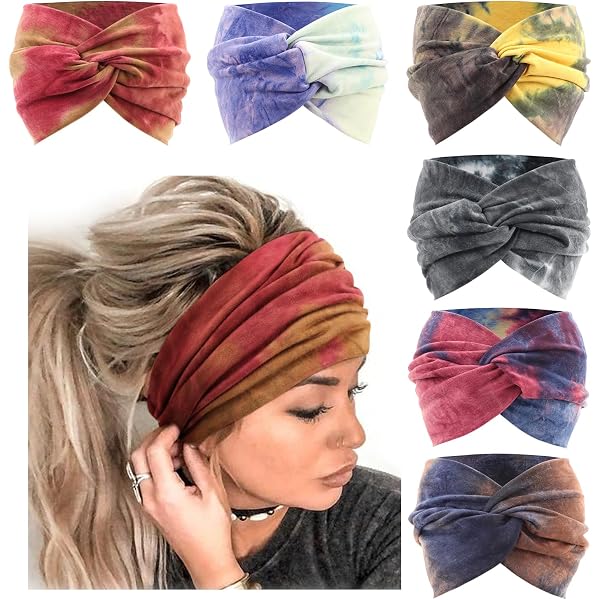 4 Stück Breite Stirnbänder Für Damen – Geknotet, Rutschfest, Aus Polyester/Spandex, Boho-Style