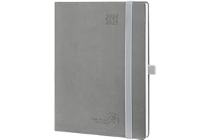 POPRUN Kalendarz 2024 2025 Tygodniowy Książkowy 22 x 16,5 cm, 17 Miesięcy od Sierp 2024 r. do Grud 2025 r, Wyjmowany Uchwyt na Długopis, Papier z Certyfikatem FSC® 80 GSM - Szary