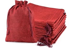CLTPY 20 Stück 20x30 cm Jutesäckchen Baumwollsäckchen Leinenbeutel Beutel mit Kordelzug Jutebeutel Schmuckbeutel für Geschenksäckchen Hochzeit Party Weihnachten Geschenk Säckchen （Weinrot）