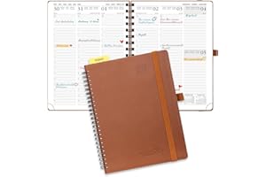 POPRUN Kalender 2025 Wochenplaner (Aug.2024-Dez.2025) Ringbuch mit Softcover, ca. A5 (22 x 16,5 cm), 17-Monate-Terminplaner 2025 1 Woche 2 Seite mit FSC®-Zertifiziertem Papier - Braun