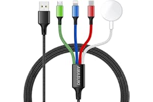 AMASUKI Upgraded Multi Charger for Apple Watch Magnetic Charging Cable iWatch Charger Nylon Braided USB C/L/Micro Compatible with iWatch Series 11-1/iPhone 17 16 15 14/Galaxy Android-4FT