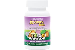 NATURE'S PLUS NaturesPlus Animal Parade Acidophikidz - Children’s Chewable Vegan Probiotic, Natural Mixed Berry Flavour - Vegan, Gluten Free - 90 Tablets
