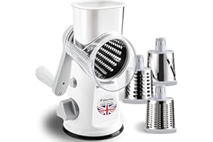 IPALAMILA Rotary Cheese Grater,Cheese Grater Rotary with 3 Replaceable Stainless Steel Drum Blades,Rotary Grater with Strong Suction Base,Kitchen Round Rotary Cheese Grater UK for Vegetables,Fruits,Nuts