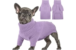 PUZAUKAL Jersey Perro de Punto Suave Suéter de Perro de Cuello Alto de Invierno Cálido Suéteres de Navidad para Perros de Manga Larga para Perro Pequeño Mediano Grande Violeta(XS)