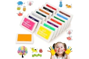 Kigniote 15 PCS Color Ink Pad, Craft Ink Pads Stamp Pad Finger Print Ink Pads Kids Non-Toxic Washable Ink Pads for Stamping Scrapbooking Card Making Paper Craft Rubber Art Child Palm Drawing