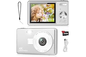 HERBYD Digital Camera - 1080P FHD 44MP with 2.4" LCD Screen Compact Portable Vlogging Photo Camera with 32gb SD Card 16X Digital Zoom for Kids Teen Students Beginner (Upgrade Silver)