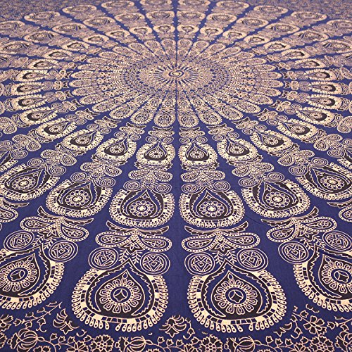 Wanddekoration Hippie Wandteppiche Bohemian Mandala Tapisserie Wandbehang indischen blau gold Überwurf - 4