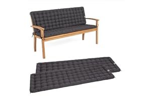 HAVE A SEAT Living - Gartenbank Auflage mit Rückenteil 150 cm - Bequemes Gartenbankauflagen Set - Waschbar bis 95°C, Orthopädisch, Wetterfest - Made in Germany (2X 150x48 cm, Grau/Anthrazit)