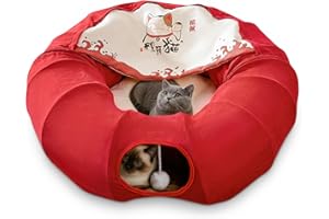 ALLSOPETS Cama para Gatos Túnel Juguete con Alfombrilla 2 en 1 y Bolas Colgantes para Rascar para Gatos y Gatitos
