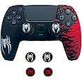 ElitePlay Black and Red Spider Anti-Slip Silicone Cover Skin for PS5 Controller, Soft Rubber Case for PS5 Wireless Controller With 2 Sets Thumb Grips