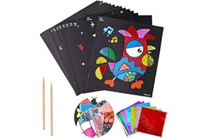 DPKOW 15 Sheets Fab Foil Art Picture, Art and Crafts for Kids, with 30 Foil Sheet, 2 Wooden Stylus and 1 Instructional Book, Gift for Children Kids Boys Girls