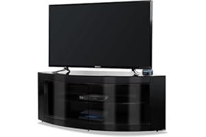 Homeology PANGEA Gloss Black Beam-Thru Curved Tru-Corner 32"-55" TV Cabinet