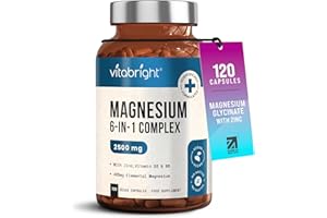 VitaBright Magnesium Glycinate Complex 6-in-1 | 2500mg~485mg Elemental | 120 Caps | Glycinate Tablets & Zinc, Vitamins B6 & D | High Strength Magnesium Supplements for Women/ZMA Supplements for Men