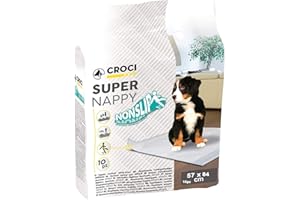Croci Super Nappy - Tappetini igienici per cani 85x57 CM/10 PZ - Traverse Cani e Animali Domestici antiscivolo, per Pipi Cane e Gatto, Ultra Assorbenti Usa e Getta, Antistrappo e Antiodore