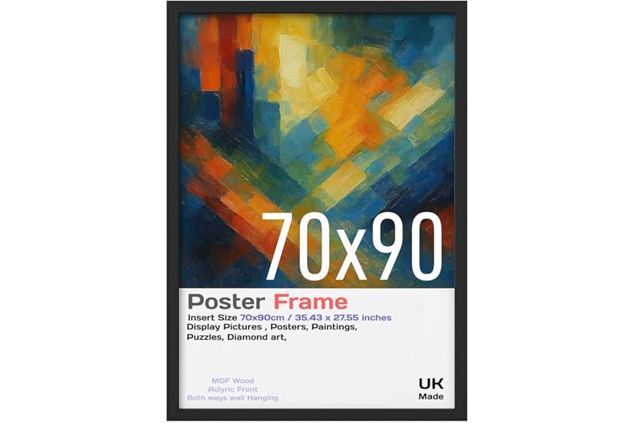 70x90 cm Wall Picture Frame Display Photo Posters & Puzzles, Easy to Hang, Lightweight, Protected With a Film, Long Securing Clips