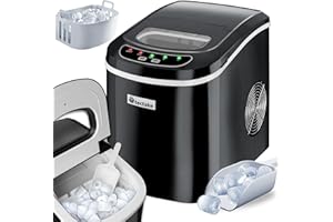 ‎TECTAKE tectake Eiswürfelmaschine, 12-15 kg in 24 h, Ice Maker, 9 Eiswürfel in 5-13 min, Eiswürfelbereiter mit 2,4 Liter Wassertank, Ice Cube Maker, inkl. Eisschaufel und Eiseimer, 2 Würfelgrößen - Schwarz