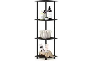 Furinno TURN-N-TUBE Corner Shelf, 4-Tier Corner Bookshelf, Display Storage Shelves with Open Shelves, for Organization and Storage, Living Room, Home Office, Garage, Espresso