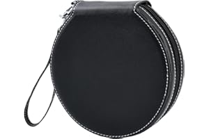 ELEZAY CD Storage Punk Black PU Leather Round CD Case 20 Disc Capacity Portable CD Wallet with Hand Strap for Car Travel Home