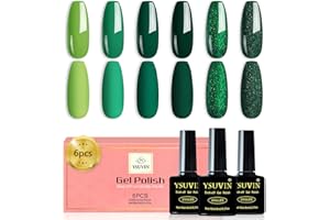 YSUVIN Smalto UV verde, 6 pezzi verde glitter gel smalto Soak-Off UV smalto set per principianti fai da te manicure salone durevole 8 ML