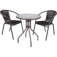 Nexos Bistroset Balkonset Rattanset – Sitzgarnitur aus Glastisch & Bistrostuhl – Stahlgestell Poly-Rattan Glasplatte…