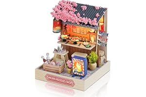 Cuteefun DIY Puppenhaus Miniatur mit Werkzeugen Bastelset, Miniatur Puppenhaus zum Selber Bauen, Kleine Deko Puppen Haus Kit für Geburtstag Weihnachten (Sakura Nudeln Shop)